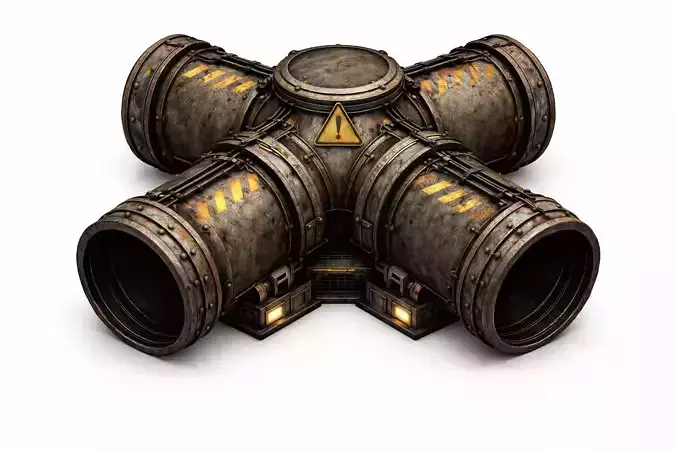 Industrial Sci-Fi Pipeline Cross Junction - Low Poly Game Ready