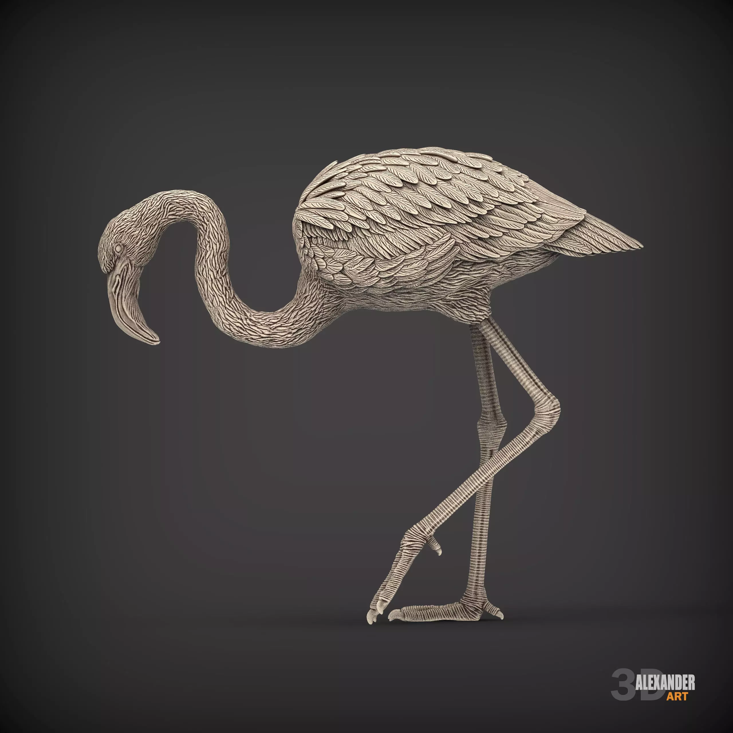 Flamingo is watching 3D print model