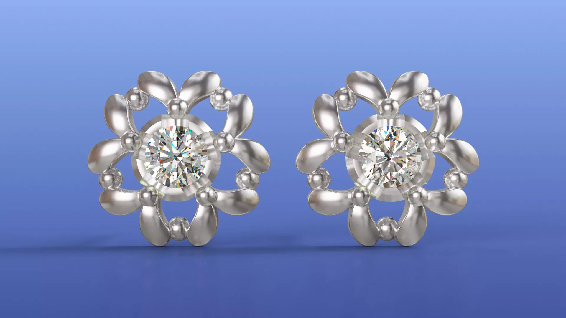 Floral Diamonds Stud Earrings Elements Designs 3D print model