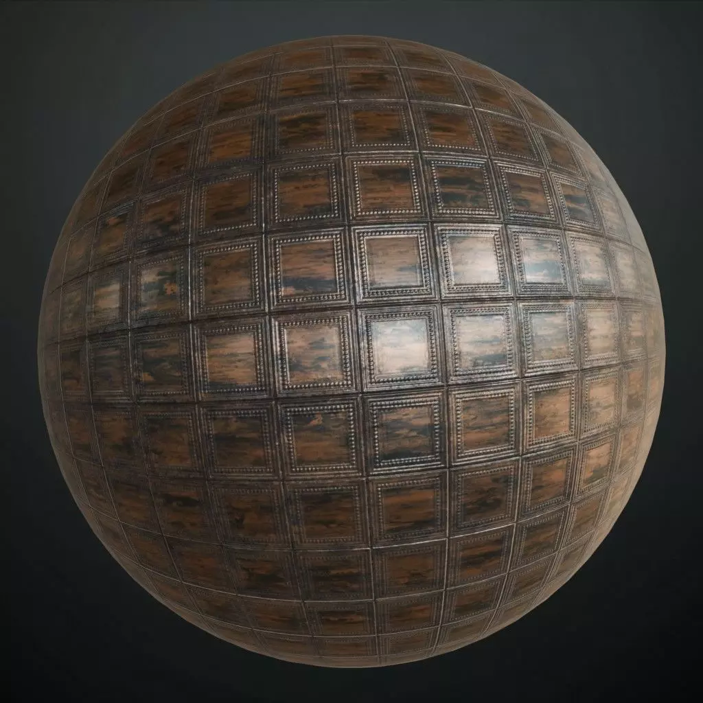 Antique Ornate Metal Ceiling Tiles PBR Seamless Texture