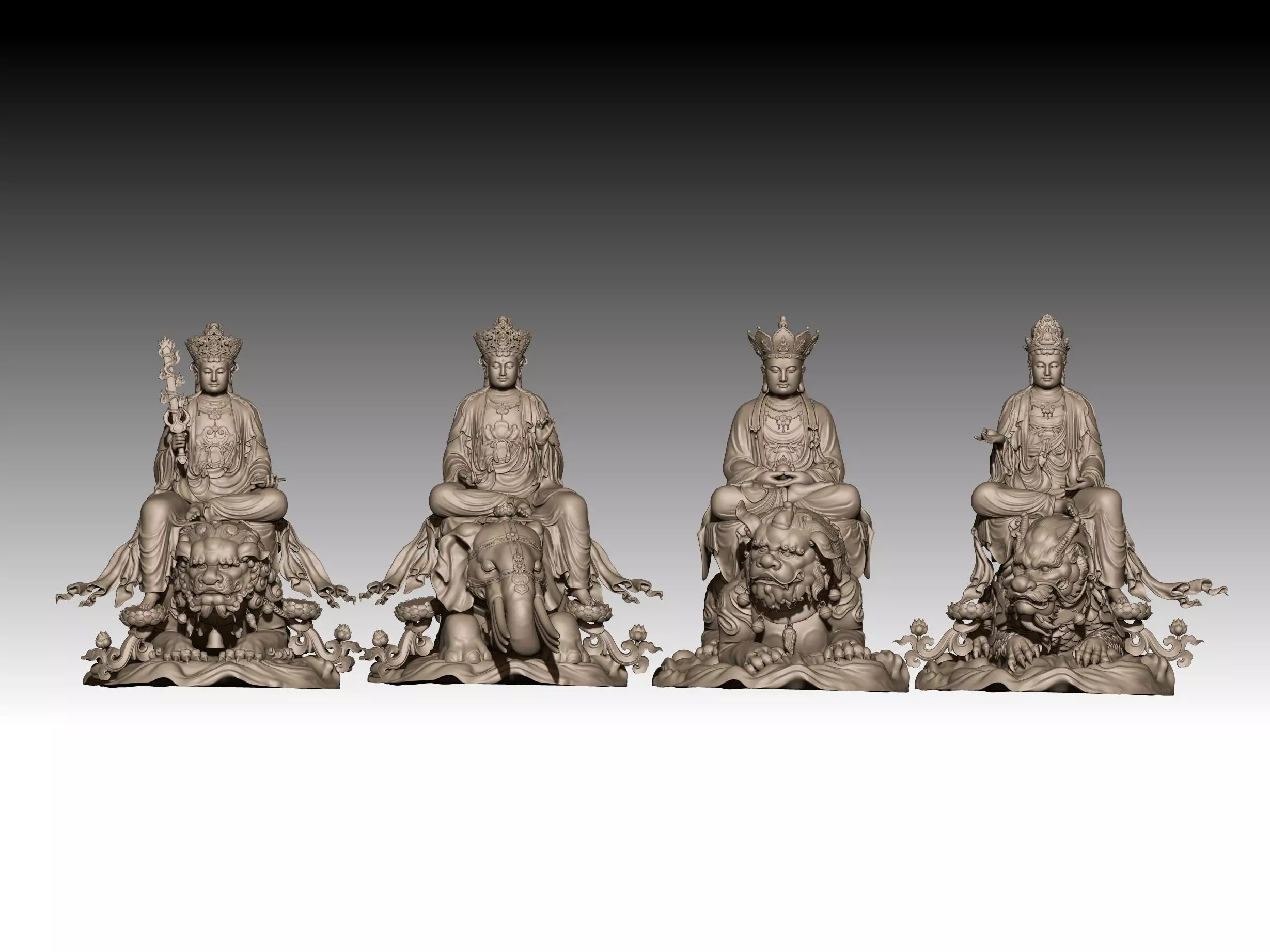 3D Printed Design Model of 4 Bodhisattvas 3D print model