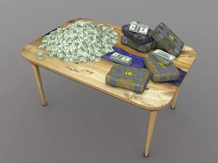 Money and Packages on Wooden Table Realistic Props Game Ready Low-poly 3D model