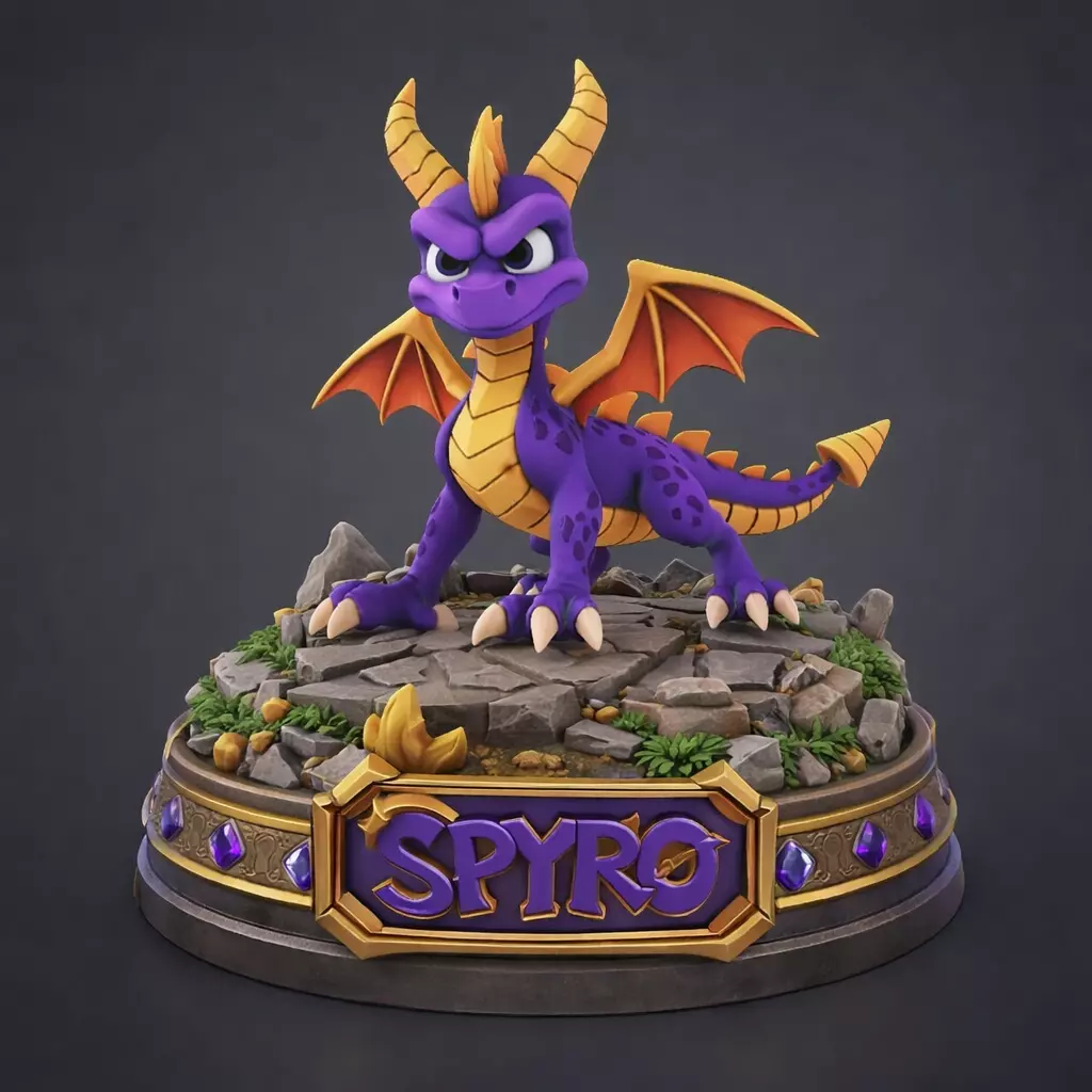 Spyro the Dragon Figurine 3D Socle Diorama 3D print model
