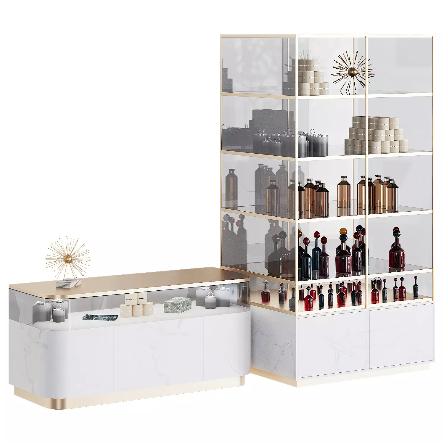 Retail unit with display case and shelving Marble and Brass 3D model