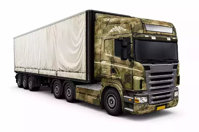 Realistic Heavy  semi  Truck  Military camo semi-truck 