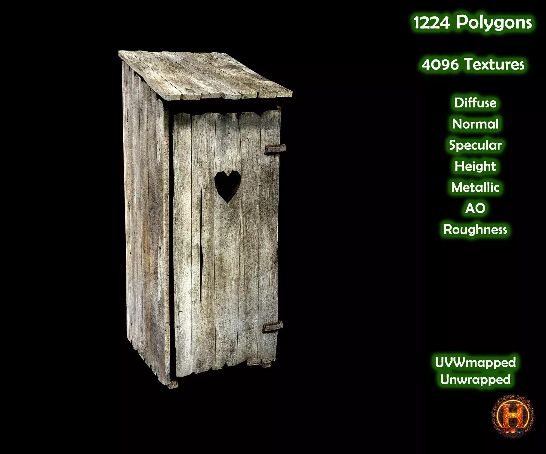 Outdoor Toilet Wooden Cabin - PBR Textured Low-poly 3D model