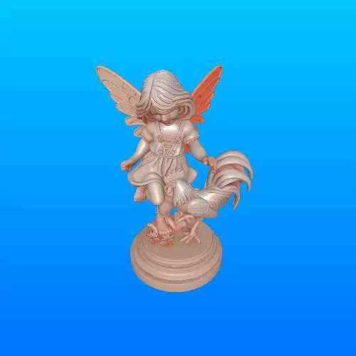 3641 Color 3D Model of Fairy Playing with Rooster STL 3D print model