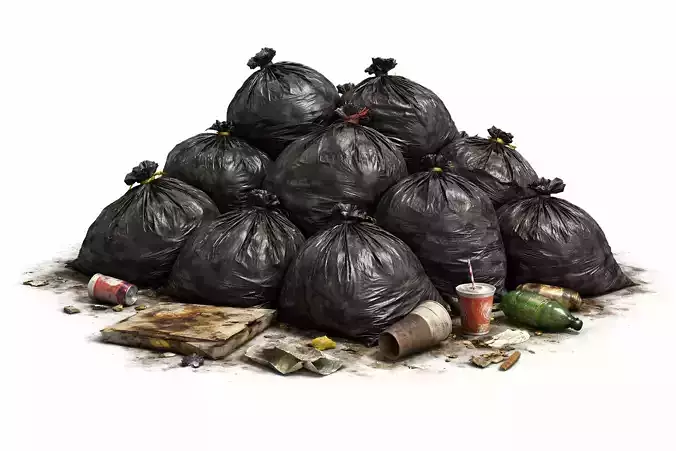 Trash Bag Pile -Garbage Bags Collection with Litter - PBR