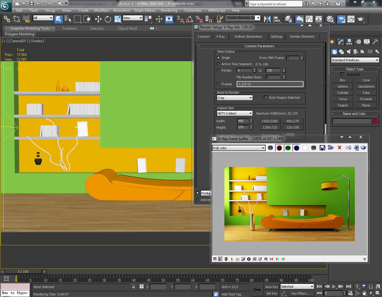 3D Room living with walls and orange furniture 3D model_3