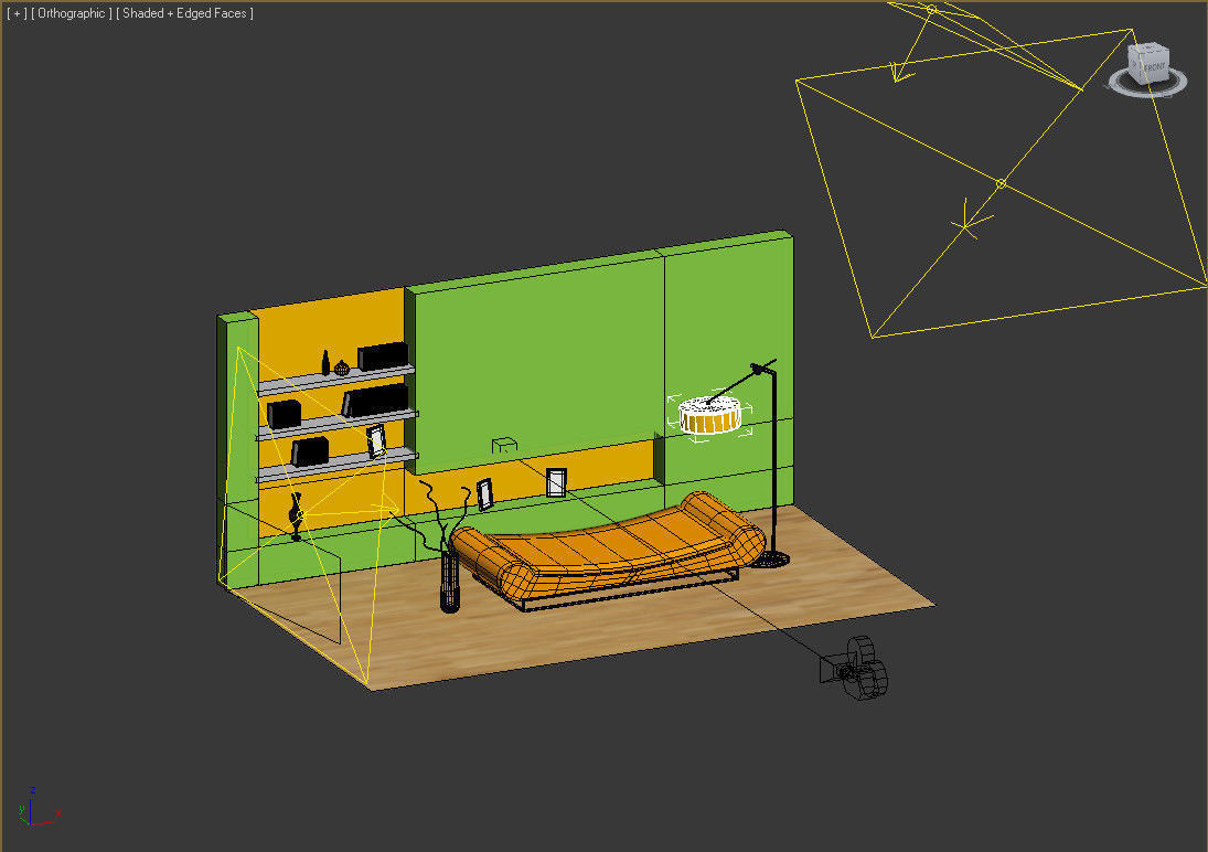 3D Room living with walls and orange furniture 3D model_2