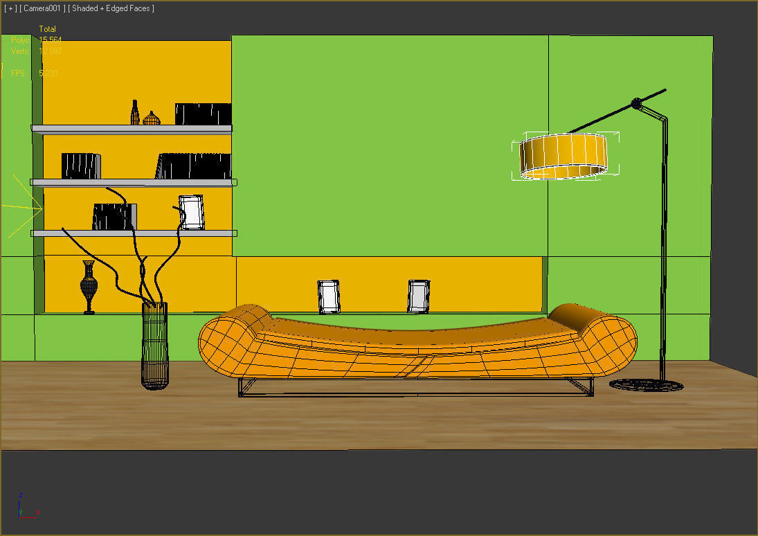 3D Room living with walls and orange furniture 3D model_1