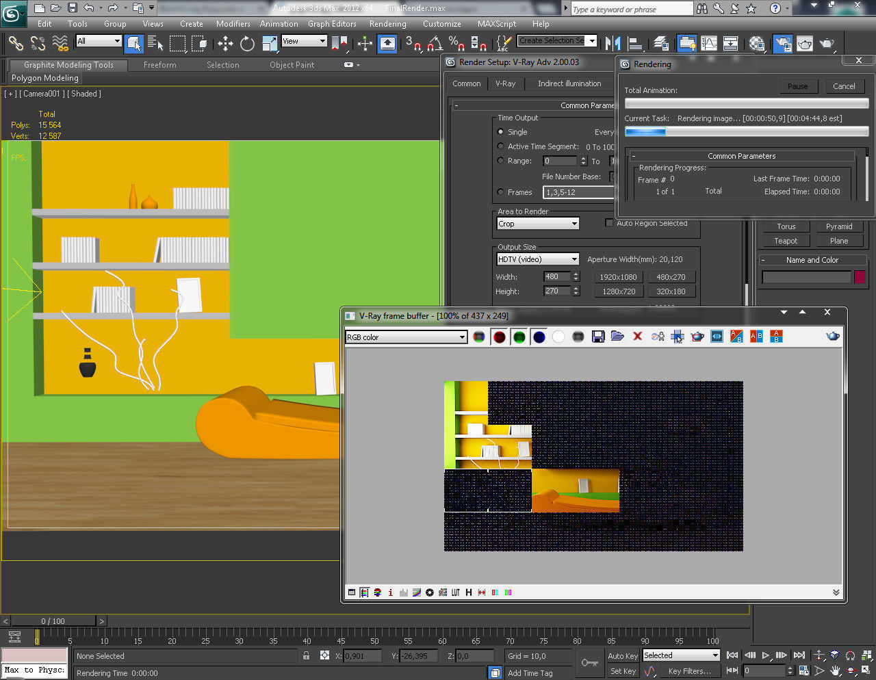 3D Room living with walls and orange furniture 3D model_4
