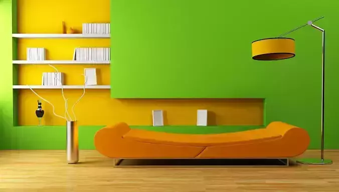3D Room living with walls and orange furniture 3D model