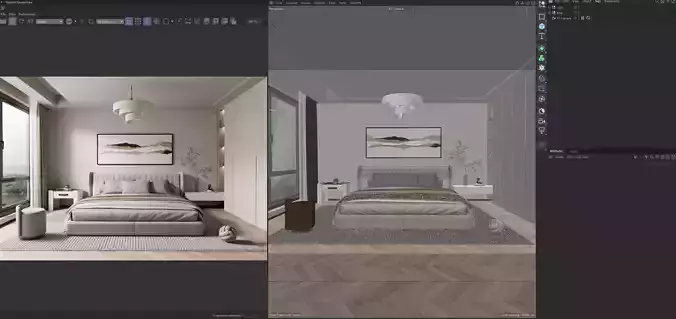 Cozy Modern Master Bedroom Interior C4D  Redshift 3D model 2