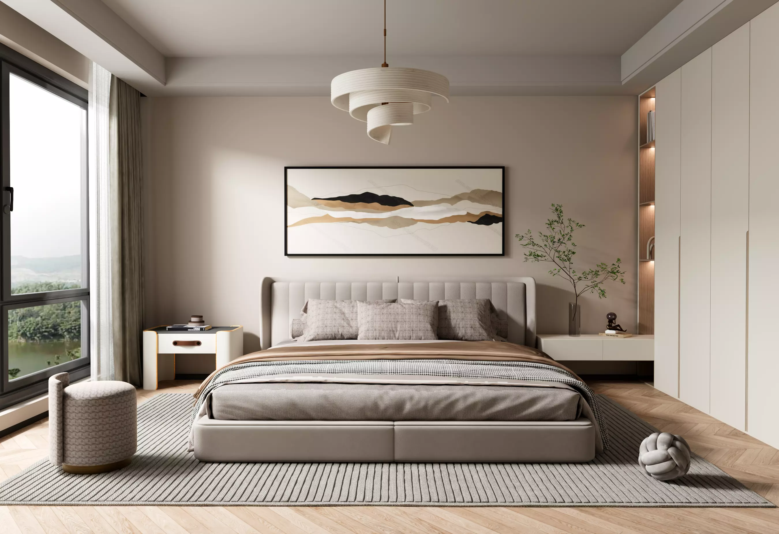 Cozy Modern Master Bedroom Interior C4D Redshift 3D model