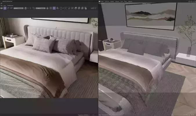 Cozy Modern Master Bedroom Interior C4D  Redshift 3D model 4