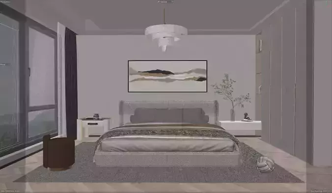 Cozy Modern Master Bedroom Interior C4D  Redshift 3D model 7