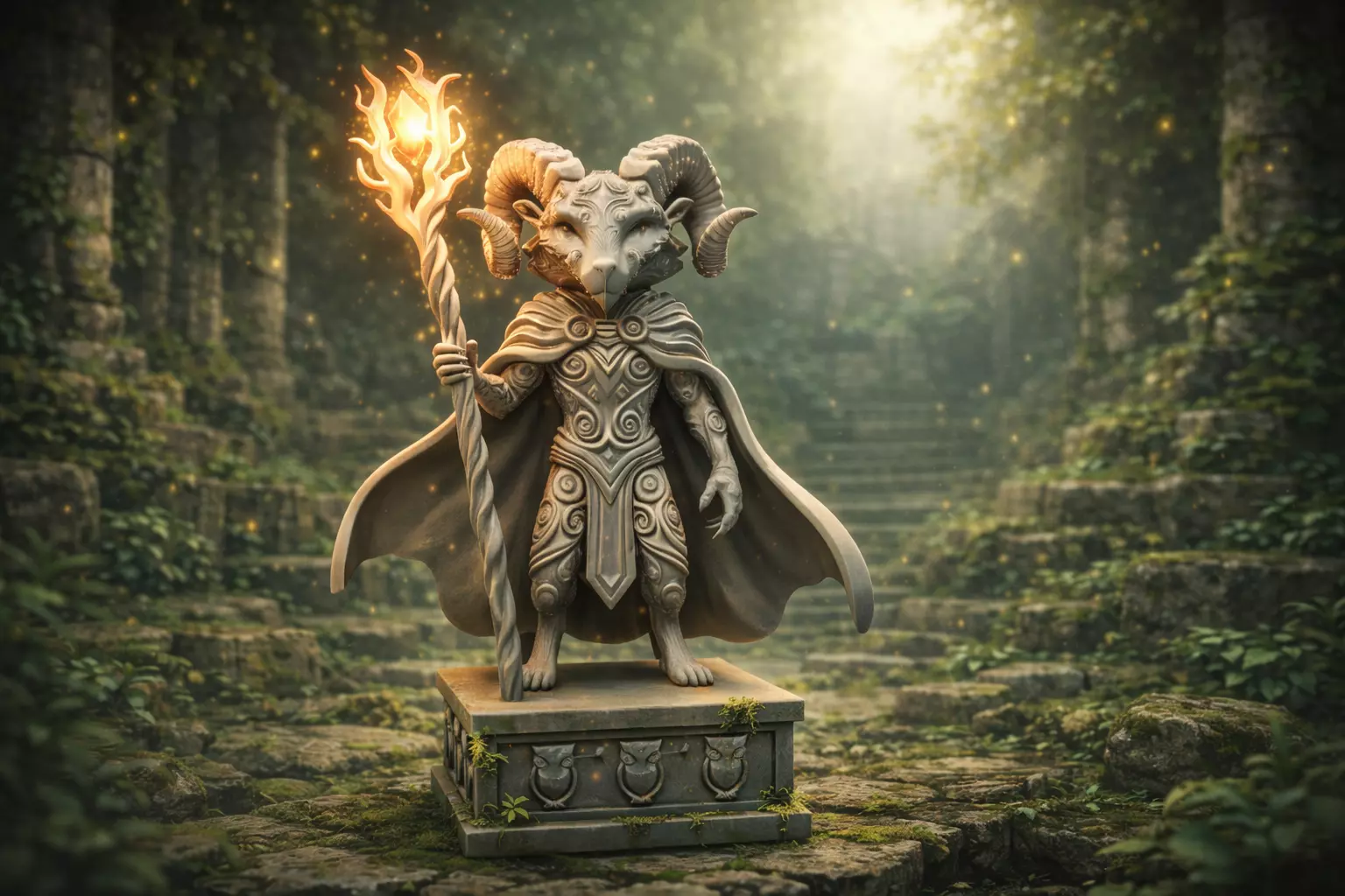 Arcane Ram Mage Stylized Fantasy Guardian Statue 3D model