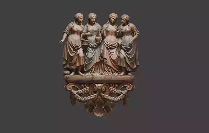 Four Maidens Wooden Relief