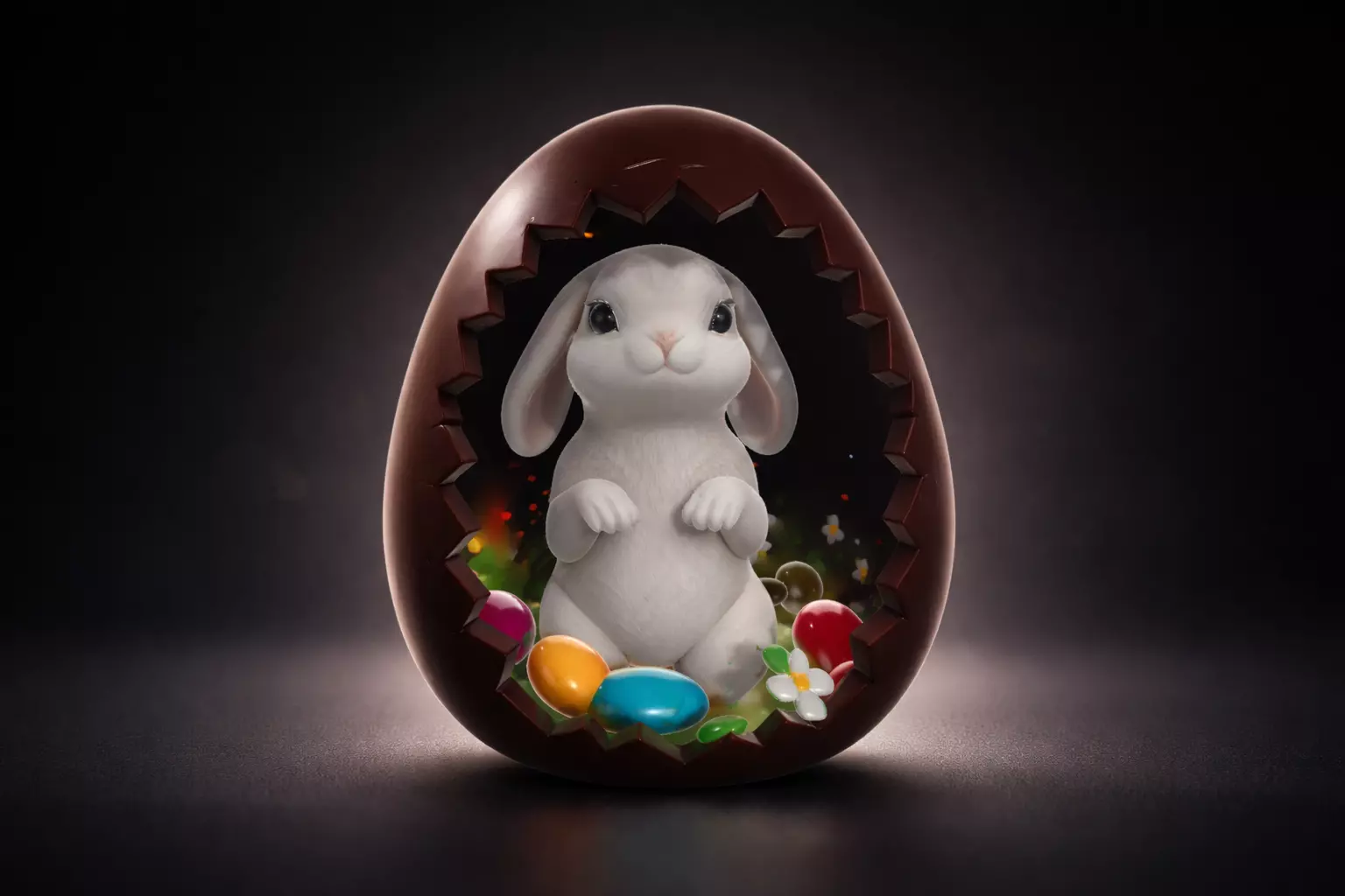 Easter Bunny in Cracked Chocolate Egg Spring Decor Bunny Egg 3D print model