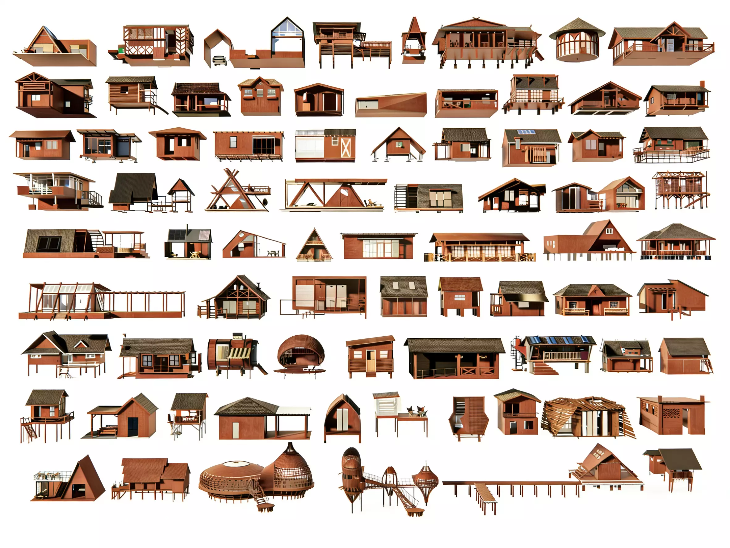 Modern wooden house combinations 3D model