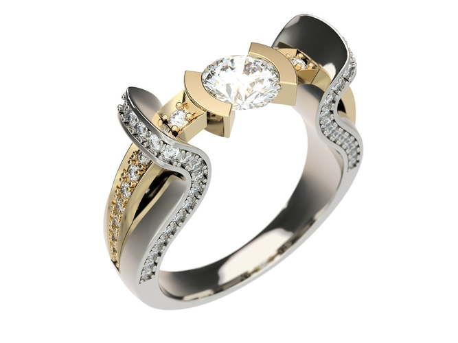 Ring diamond engagement in two tone gold and gold 3D print model