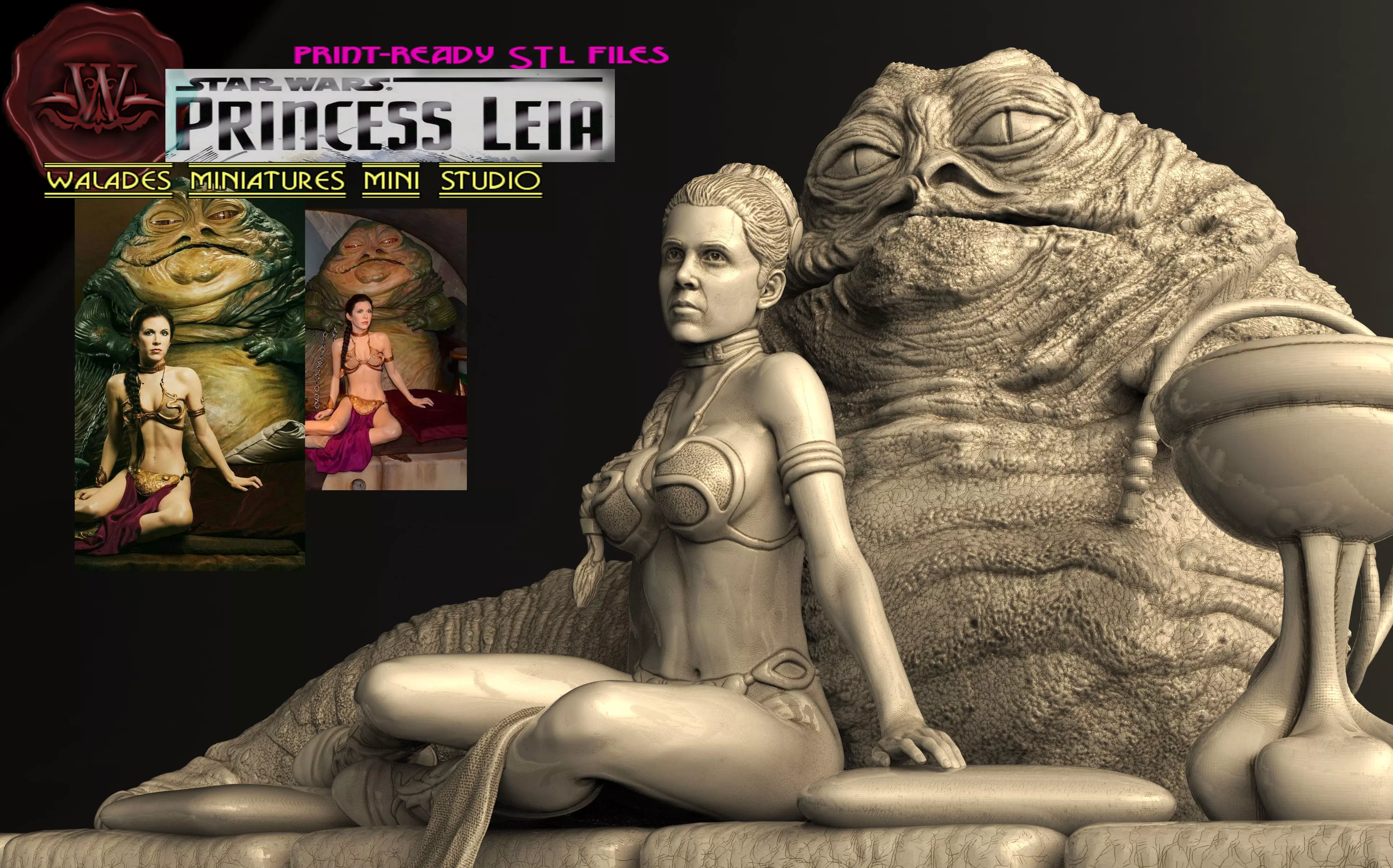 Princess Leia and Jabba 3D print model