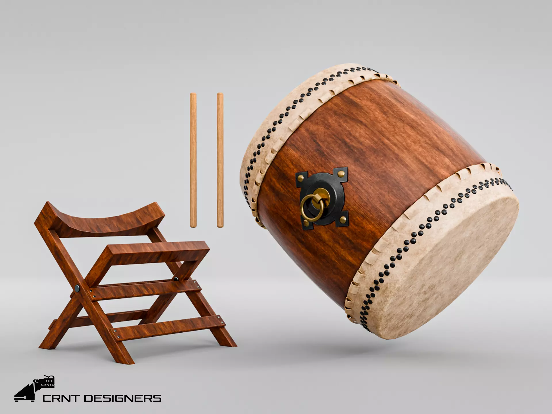 Japanese Taiko Drum Low-poly 3D model