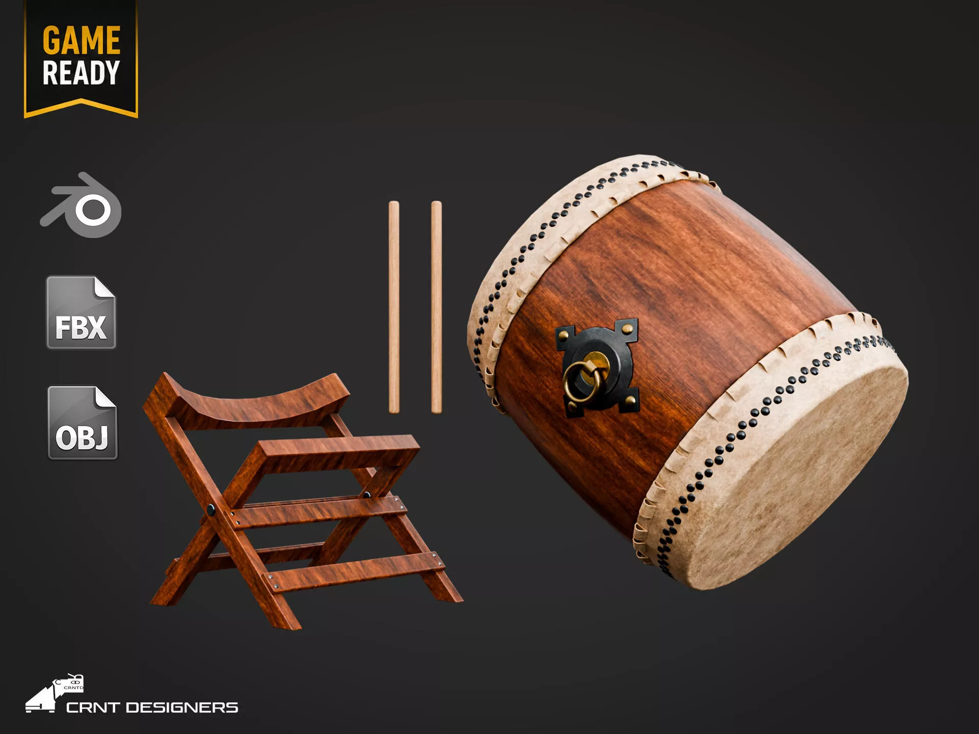 Japanese Taiko Drum Low-poly 3D model