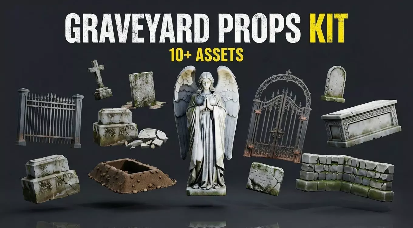 Graveyard Cemetery Pack Low-poly 3D model