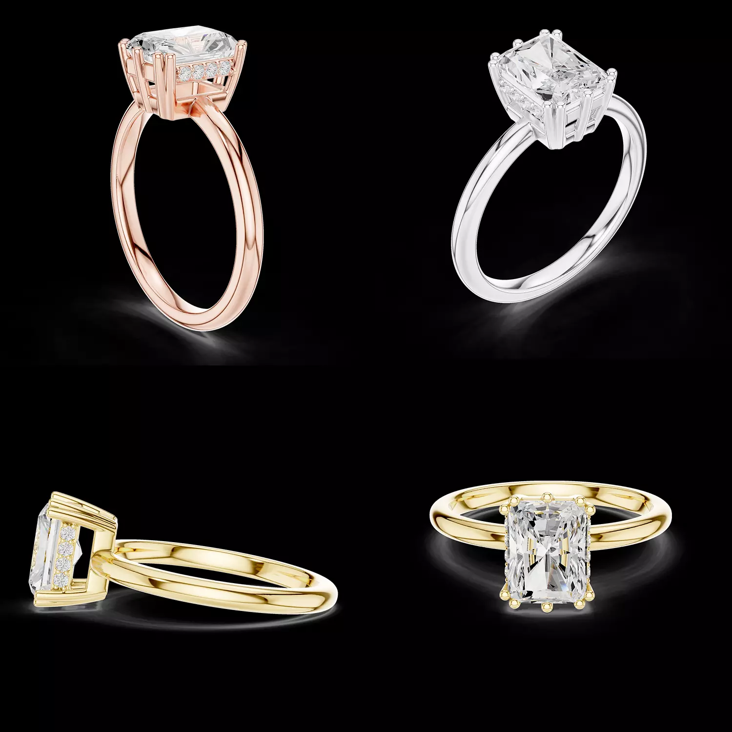 Radiant Cut Solitaire Ring with Hidden Accent 3D print model