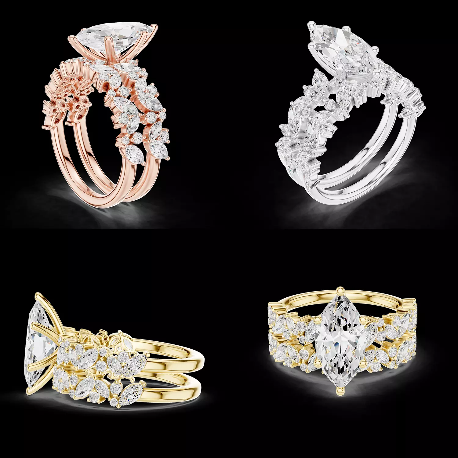 Marquise Diamond Double Band Engagement Ring 3D 3D print model