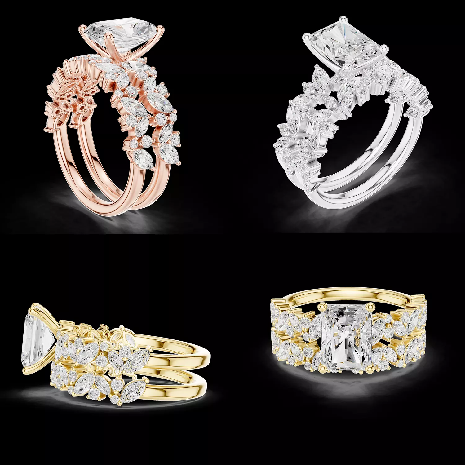 Radiant Diamond Double Band Engagement 3D 3D print model