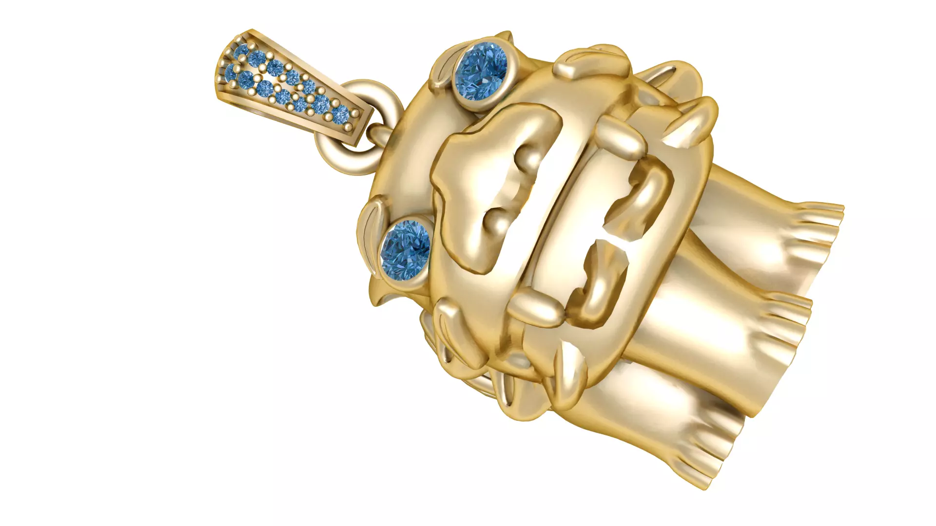 14K Gold Foo DogPendant with Sapphire Eyes 3D print model