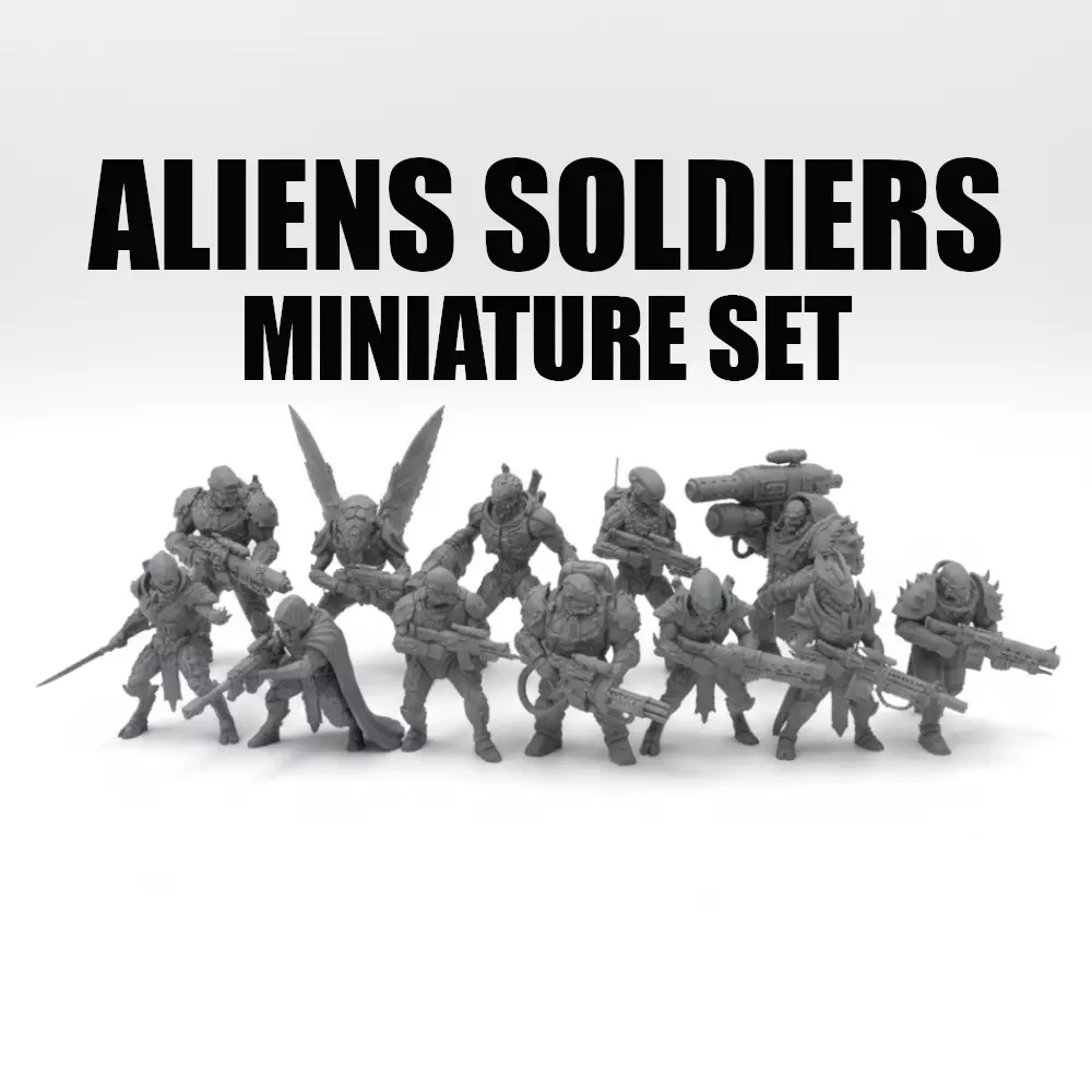Alien Soldiers Miniatures Set Sci Fi Army STL Pack 3D print model