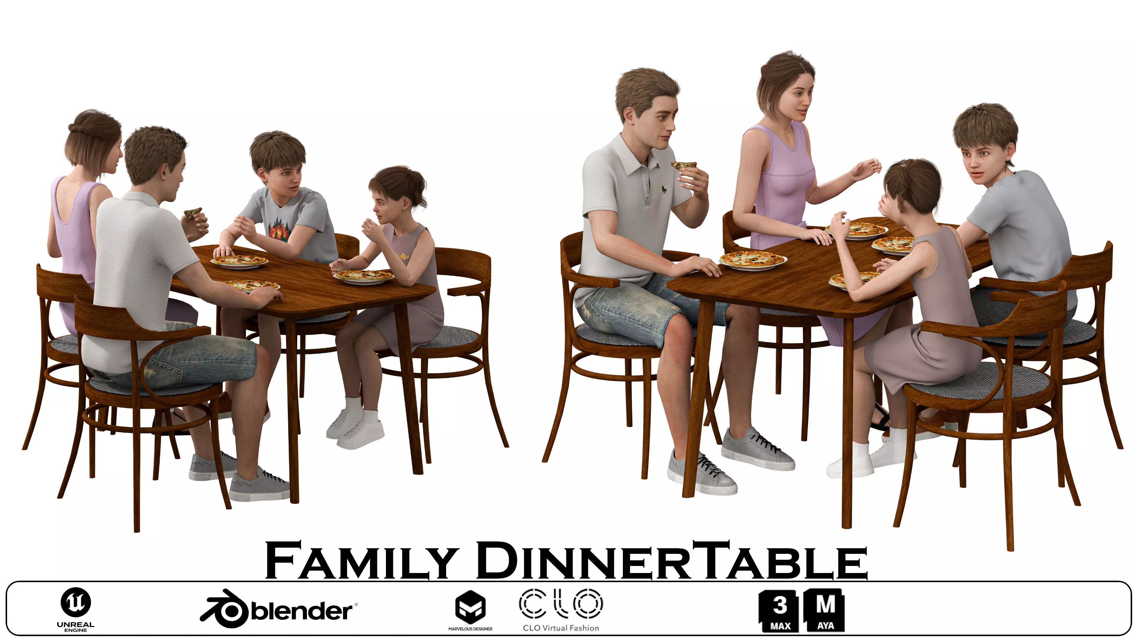 Family DinnerTable Low-poly 3D model
