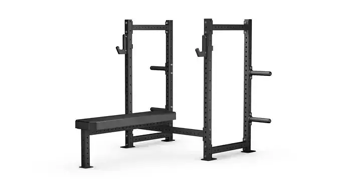 Commercial grade Half rack with an integrated bench
