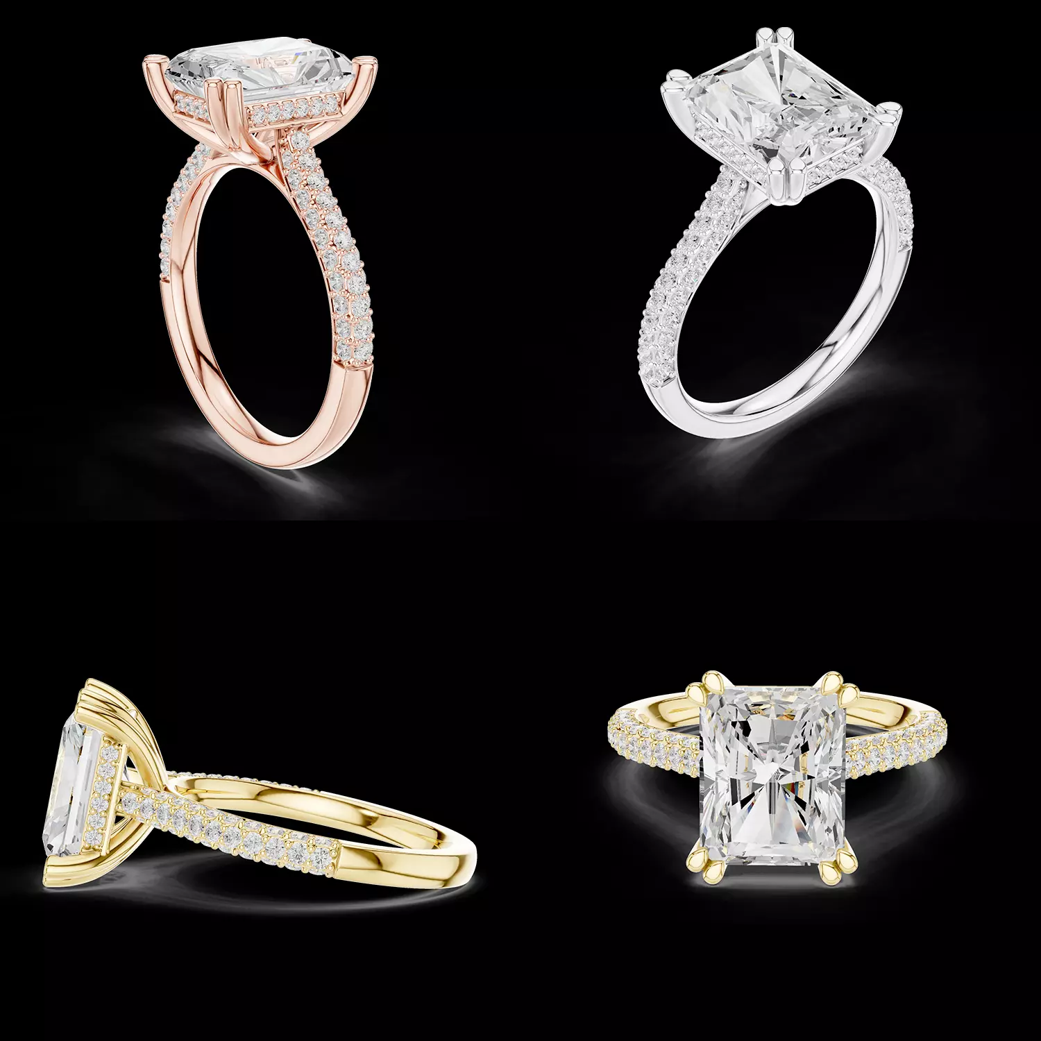 Radiant Cut Diamond Ring 3D Model STL File 3D print model