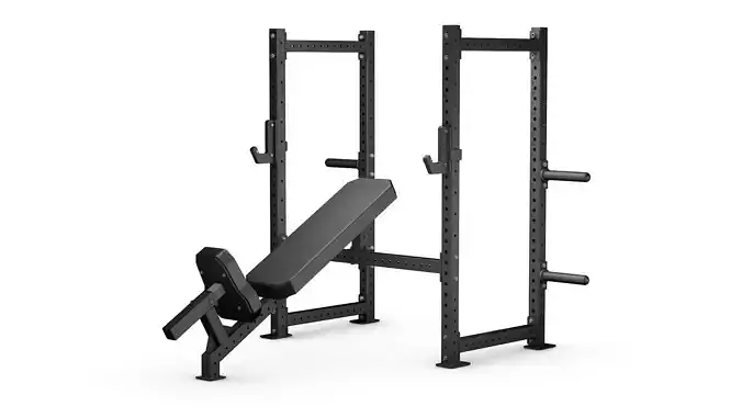 Half rack with an adjustable incline bench