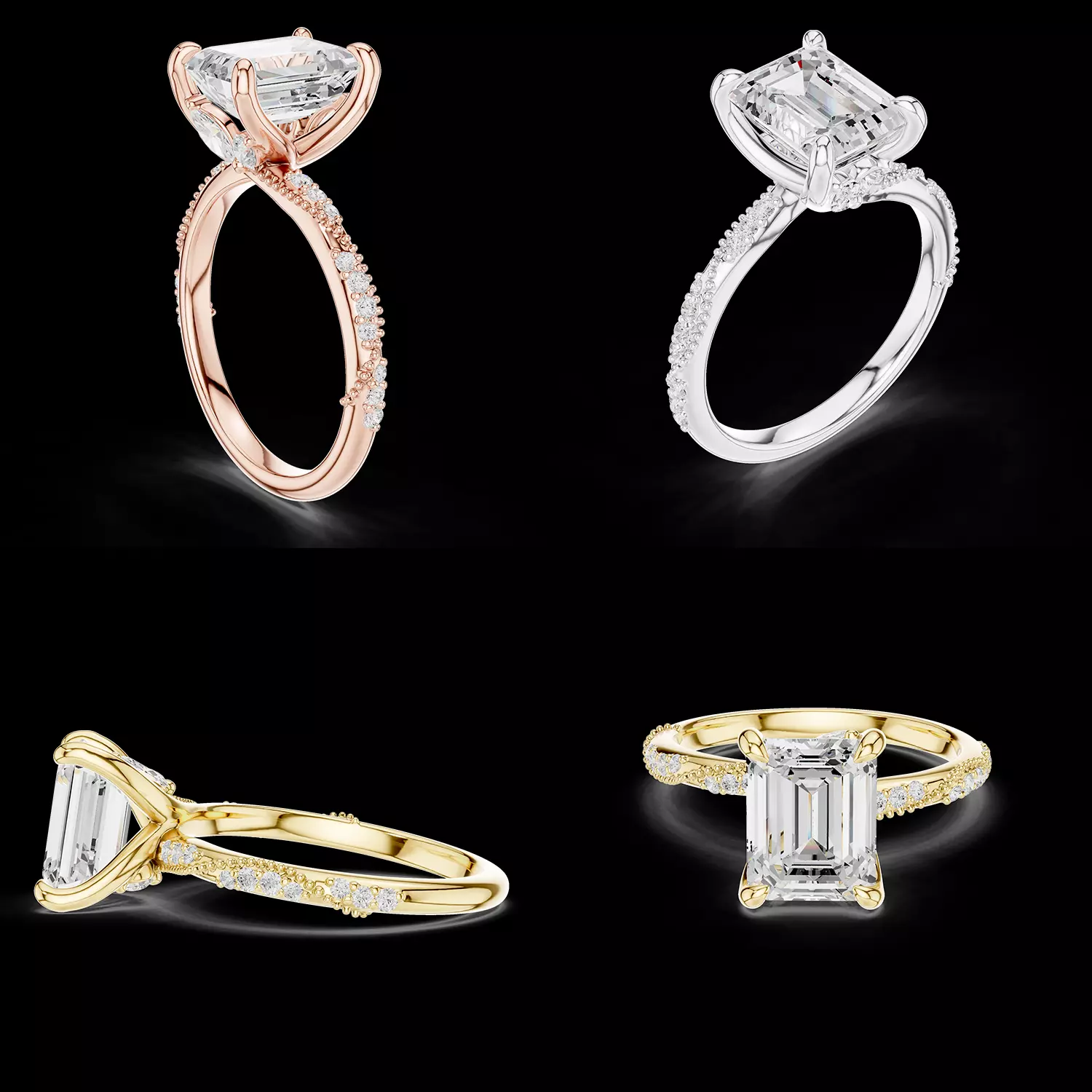 Emerald Cut Diamond Ring 3D Model STL File 3D print model