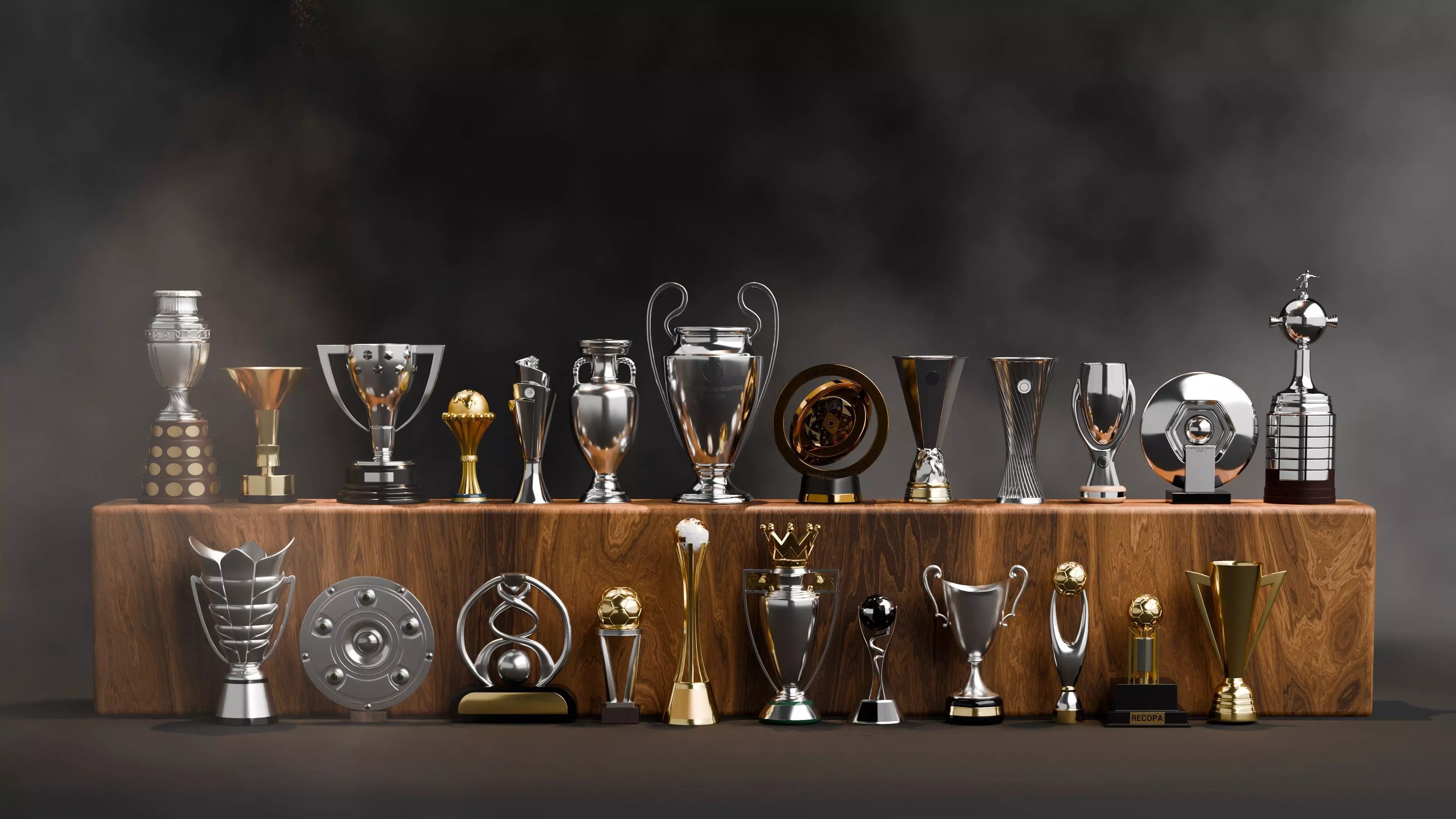 Global Football Championship Cups Premium 3D Models Set Low-poly 3D model