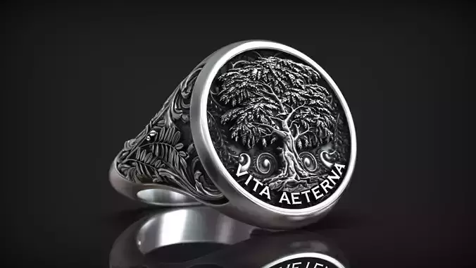 Tree of Life Acacia Signet Vita Aeterna Leaf Ring