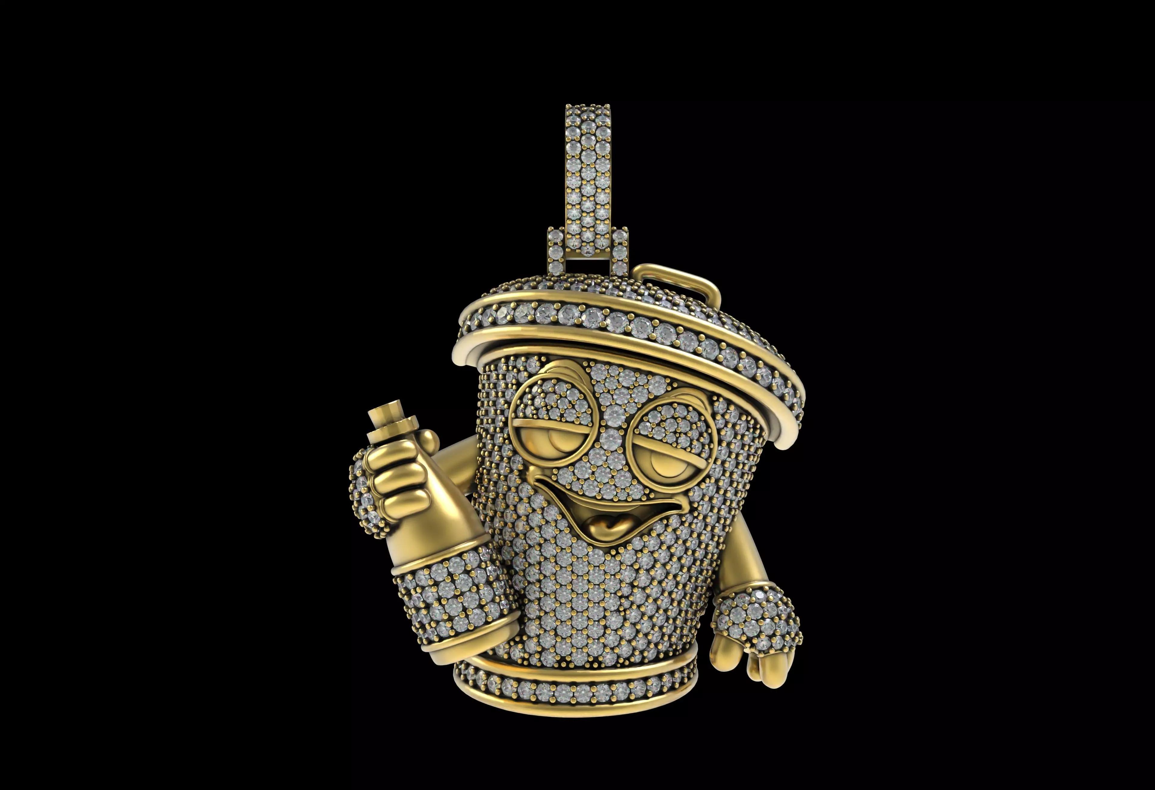 00075 Iced Out Drunk Dustbin Pendant 3D print model