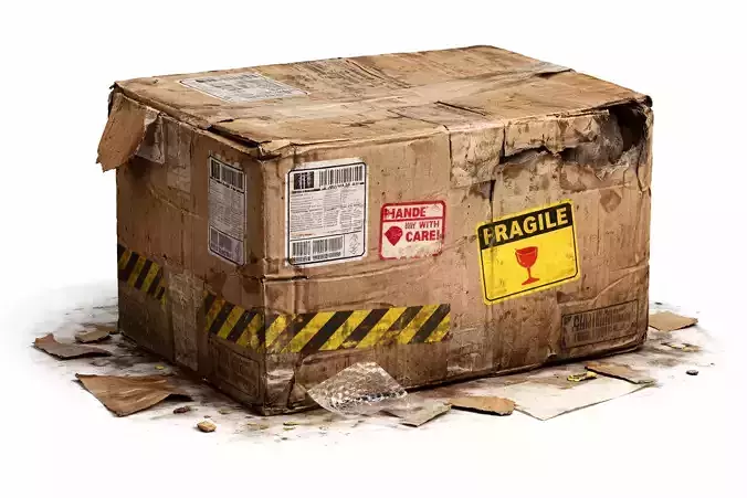 Damaged Shipping Cardboard Box - Dirty Used Package - PBR