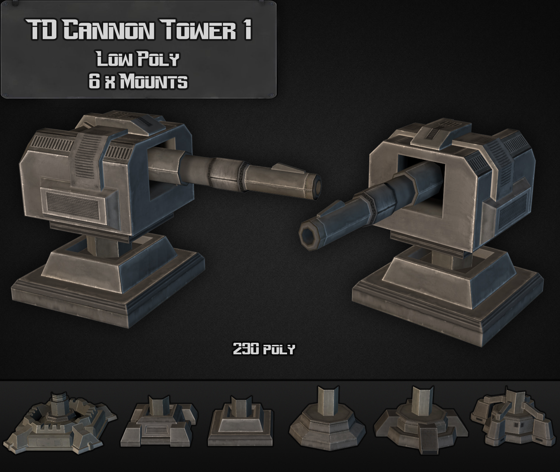 TD Cannon Tower 01 Low-poly 3D model_4