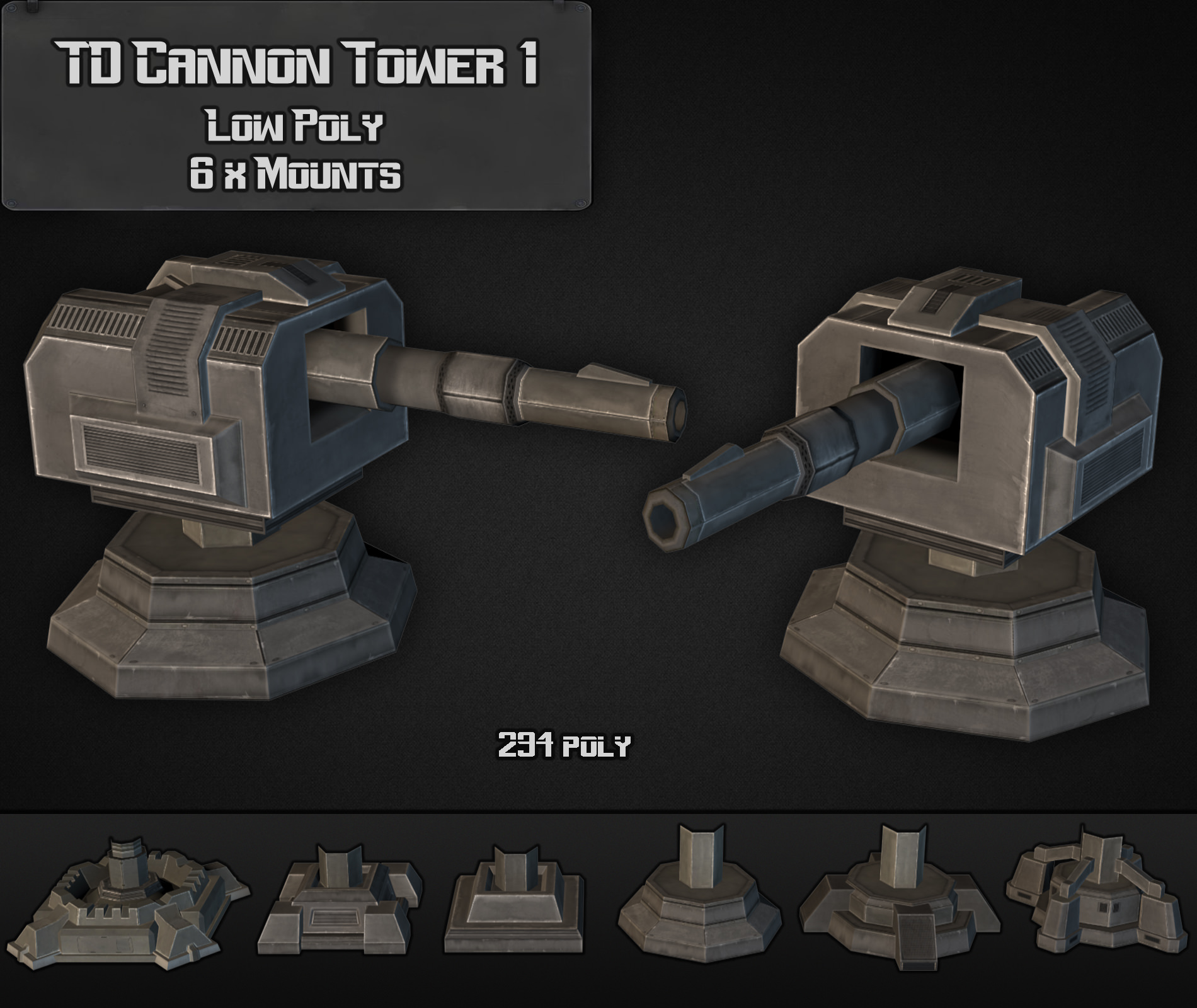 TD Cannon Tower 01 Low-poly 3D model_5