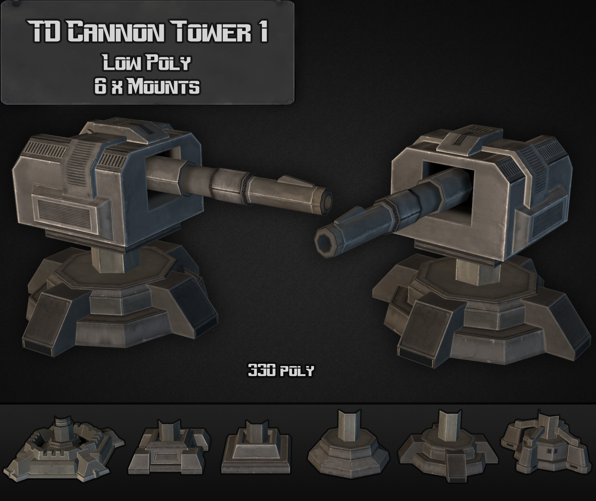 TD Cannon Tower 01 Low-poly 3D model_2