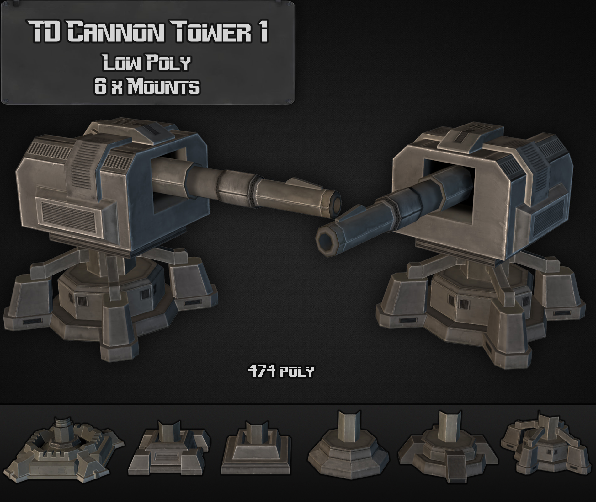 TD Cannon Tower 01 Low-poly 3D model_1
