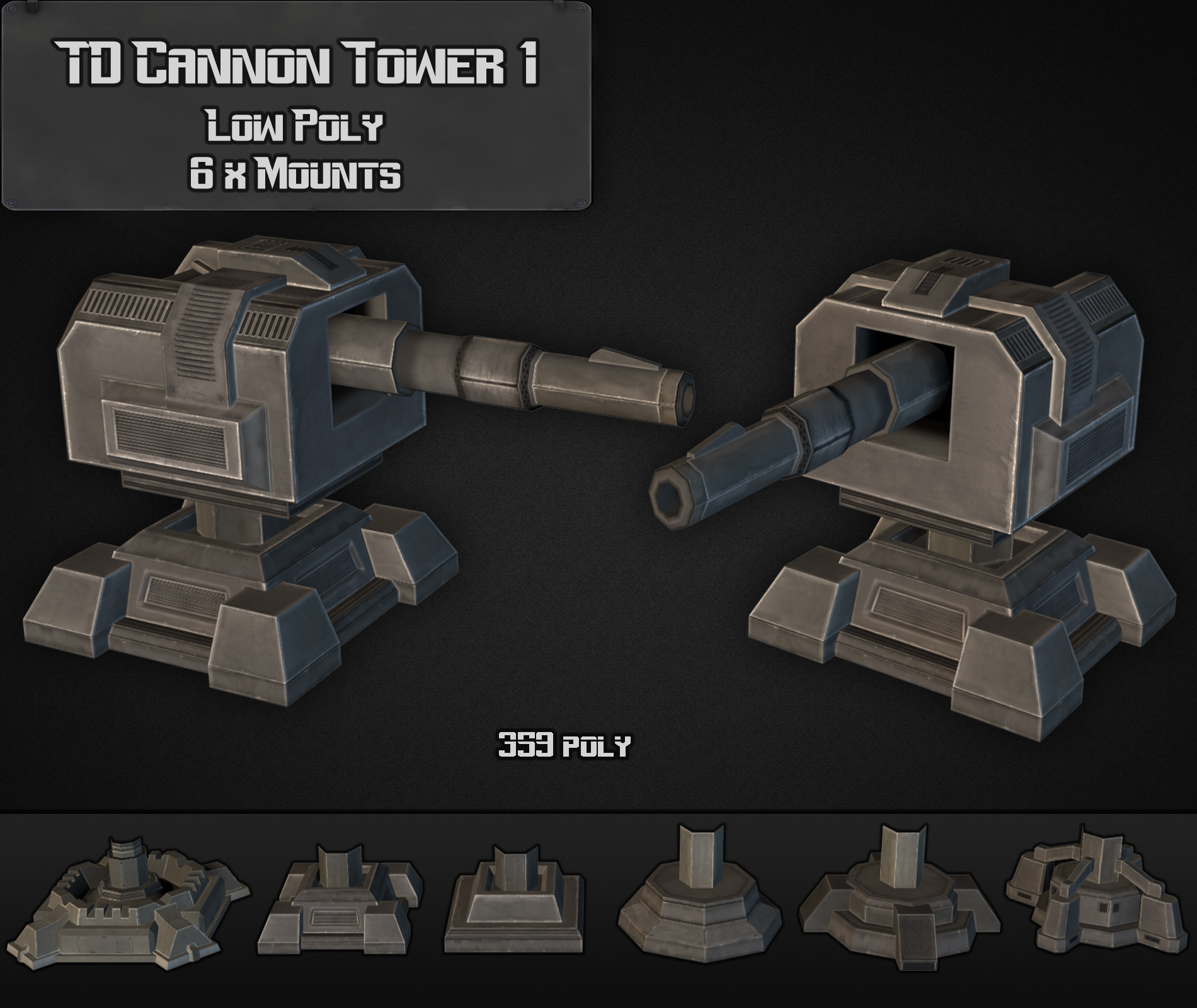 TD Cannon Tower 01 Low-poly 3D model_3