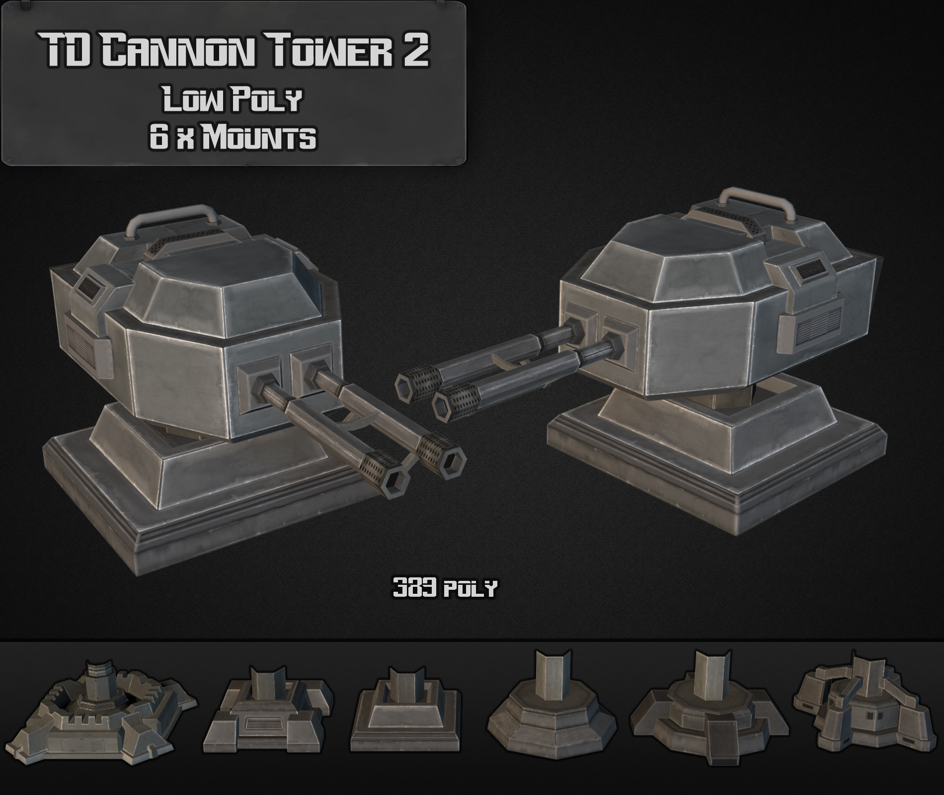 TD Cannon Tower 02 Low-poly 3D model_3